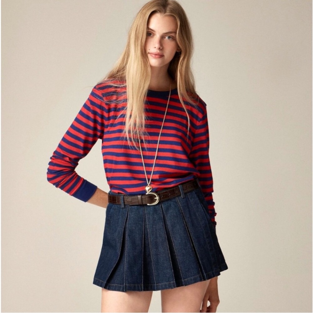 J.Crew Long Sleeve T-Shirt Size XXS Stripe Vintage Jersey Red Blue Cropped CC999